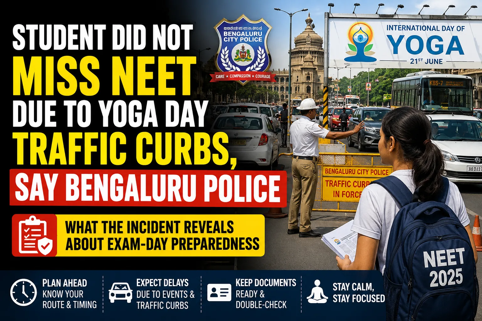 Student Did Not Miss NEET Due to Yoga Day Traffic Curbs, Say Bengaluru Police: What the Incident Reveals About Exam-Day Preparedness